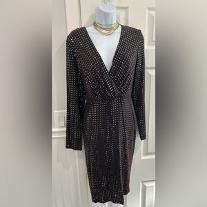 Calvin Klein Long Sleeve V-Neck Glitter Dress.